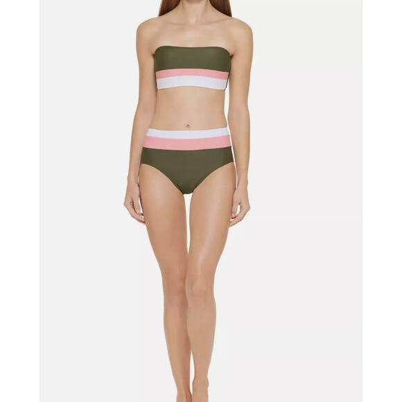 DKNY Bandeau Top High Waist Bottom Swim Bikini Set Large / XL NWT - Picture 1 of 7